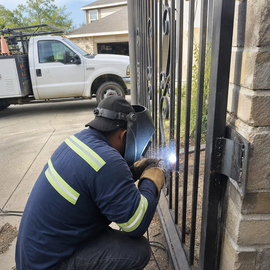 Professional welding and iron gate repair service on a residential property
